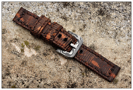 Lizzard Strap and Stainless Damascus Watch Buckle