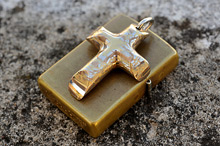 Copper, Brass and Steel Mokume Cross Pendant