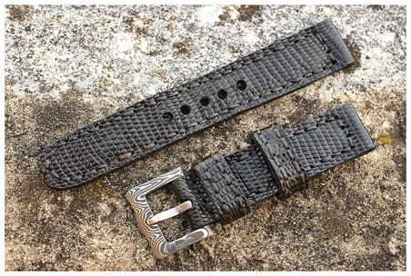 Lizzard Skin Strap and Stainless Damascus Buckle