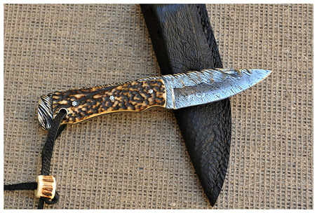 Cable Damascus and Stag EDC Knife