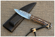 Cable Damascus and Stag EDC Knife