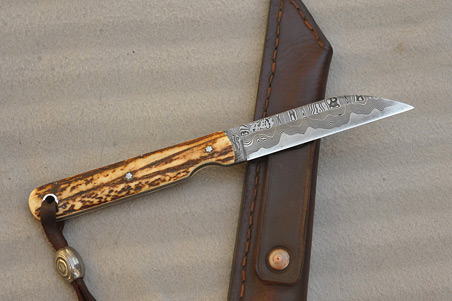 San Mai Damascus and Stag Wharncliffe Utility Knife